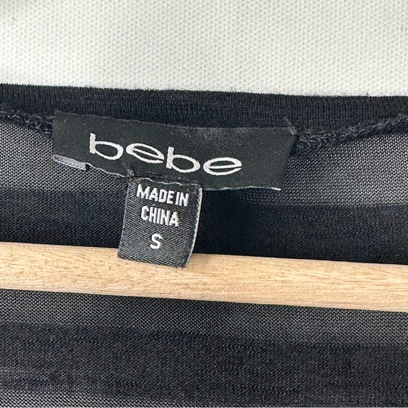 Bebe Black Semi Sheer V Neck Dolman Short Sleeves Pullover Top - Picture 4 of 7